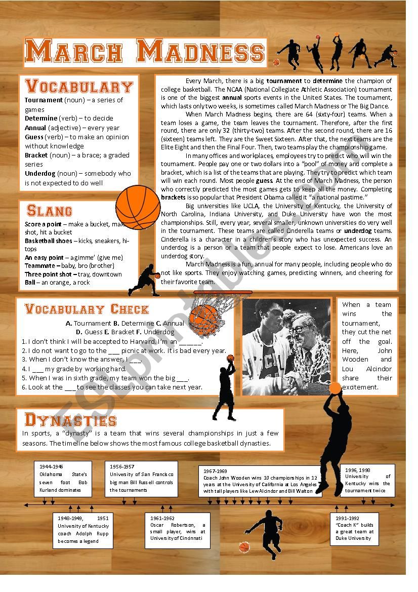 Reading: March Madness worksheet