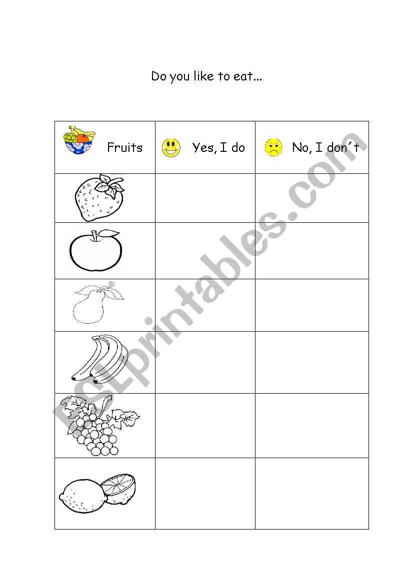 I like to eat... worksheet