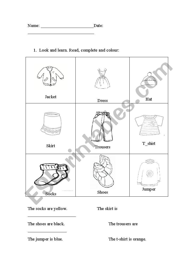 Clothes worksheet