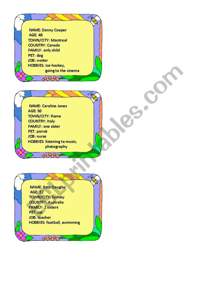 Conversation cards worksheet