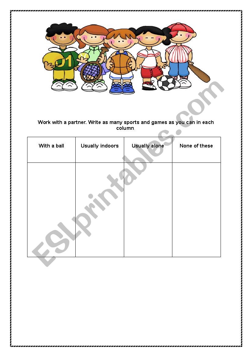 Sports worksheet