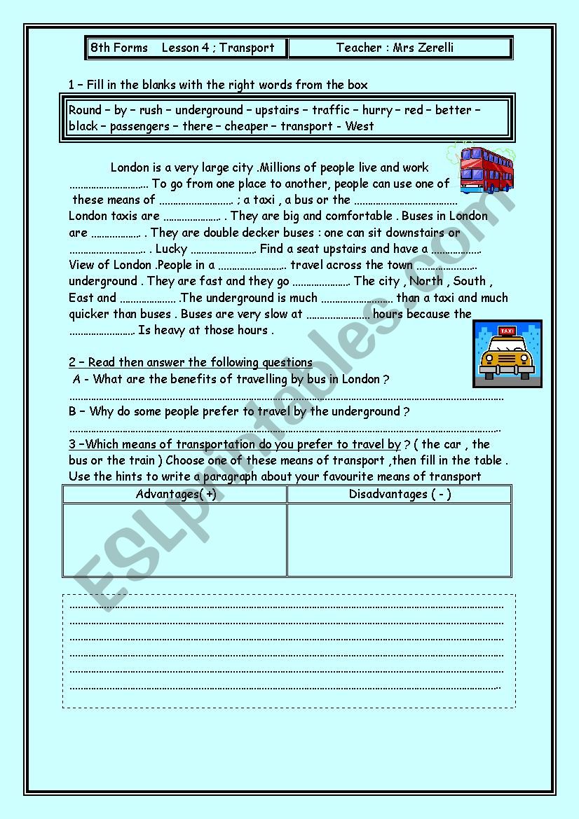 lesson 2 transport ( 8th forms / tunisian students )