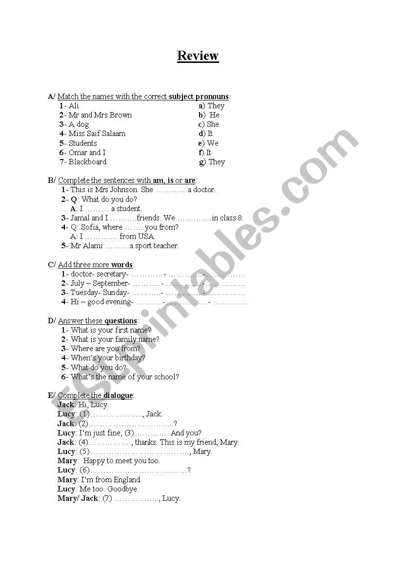 review worksheet