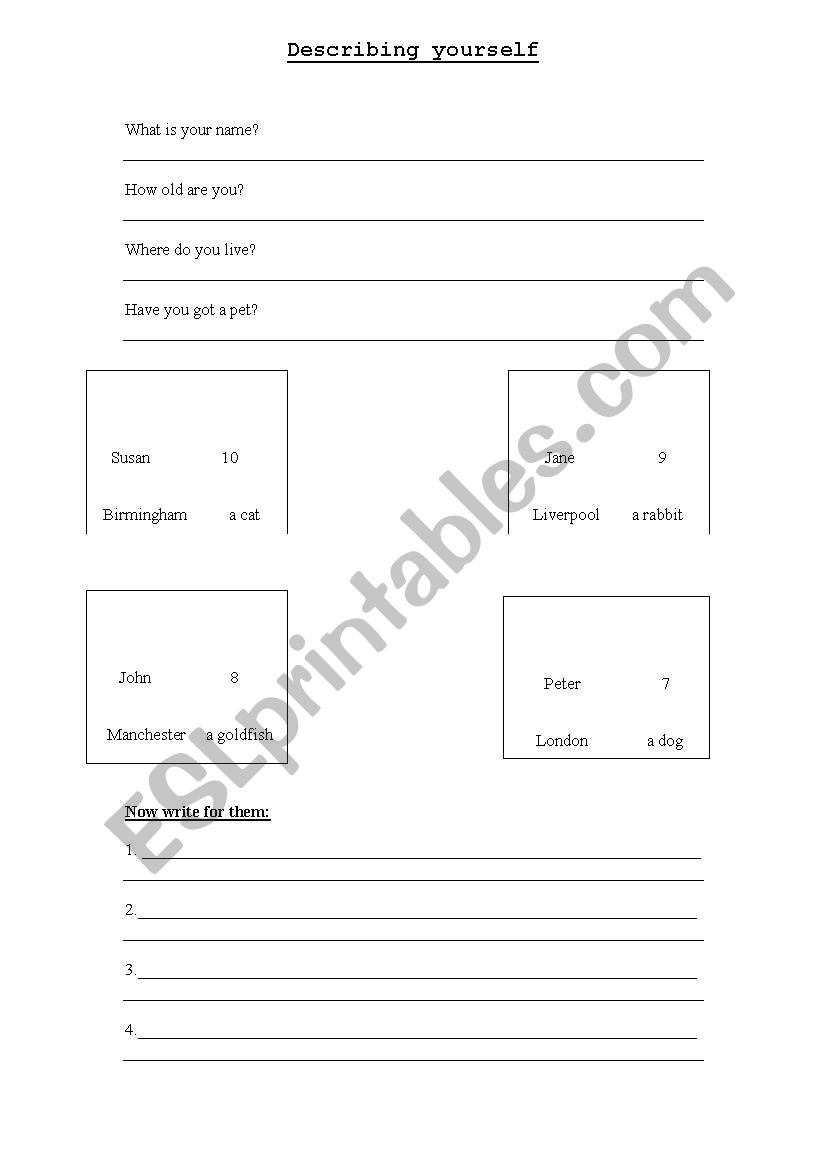 Describing yourself worksheet