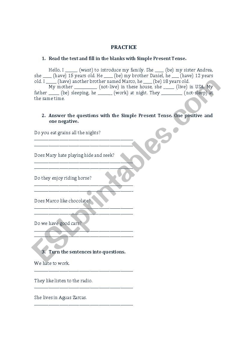 Simple Present Tense worksheet