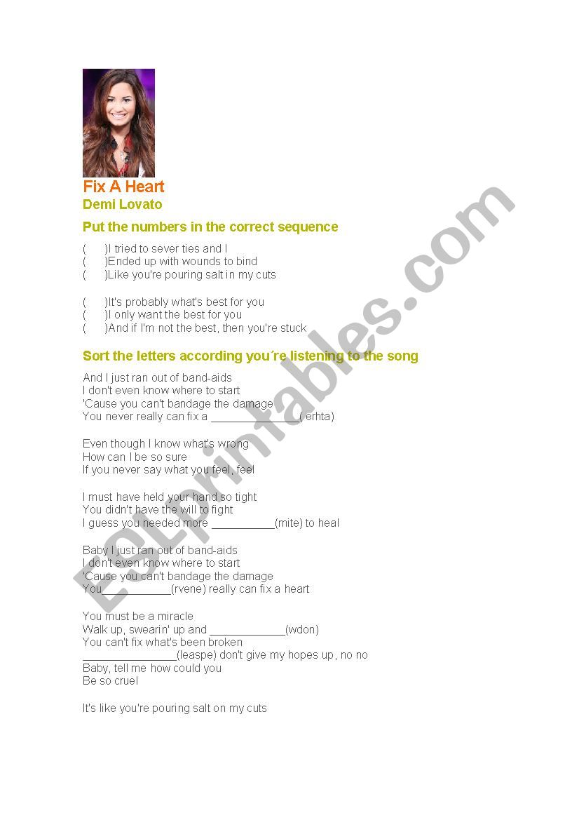 fix a heart worksheet