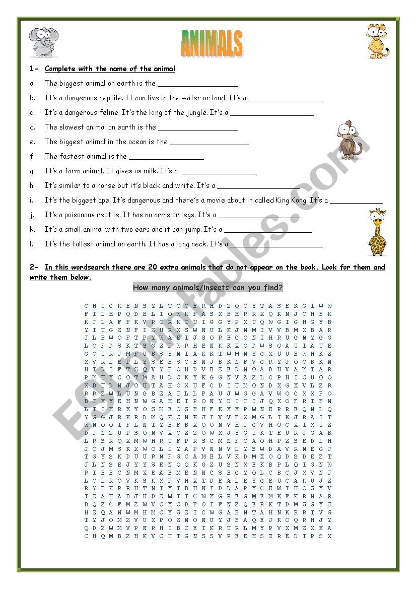 Animals worksheet