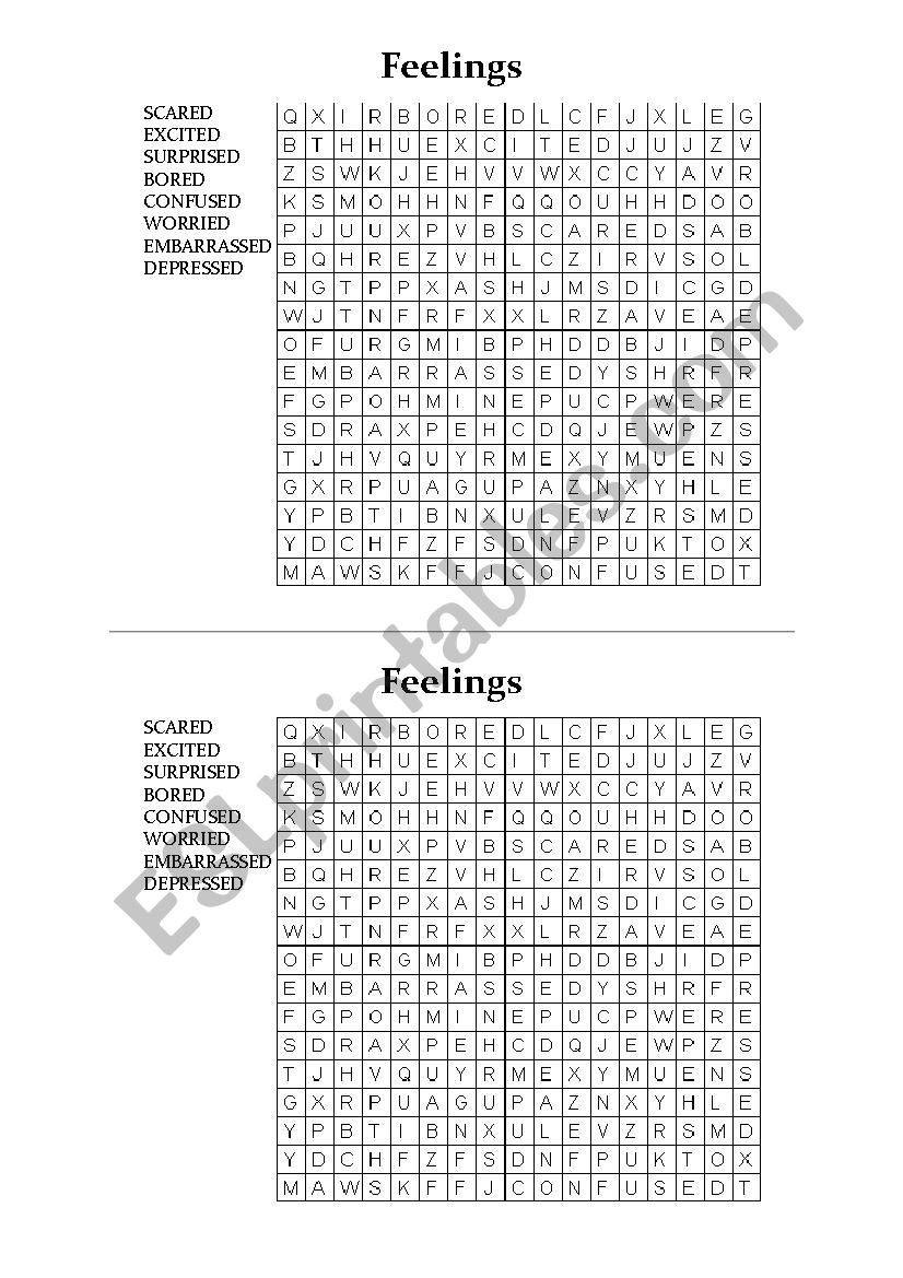 Feelings - Wordsearch worksheet