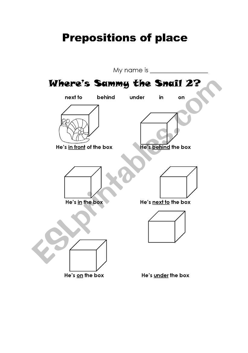 Prepositions of place worksheet