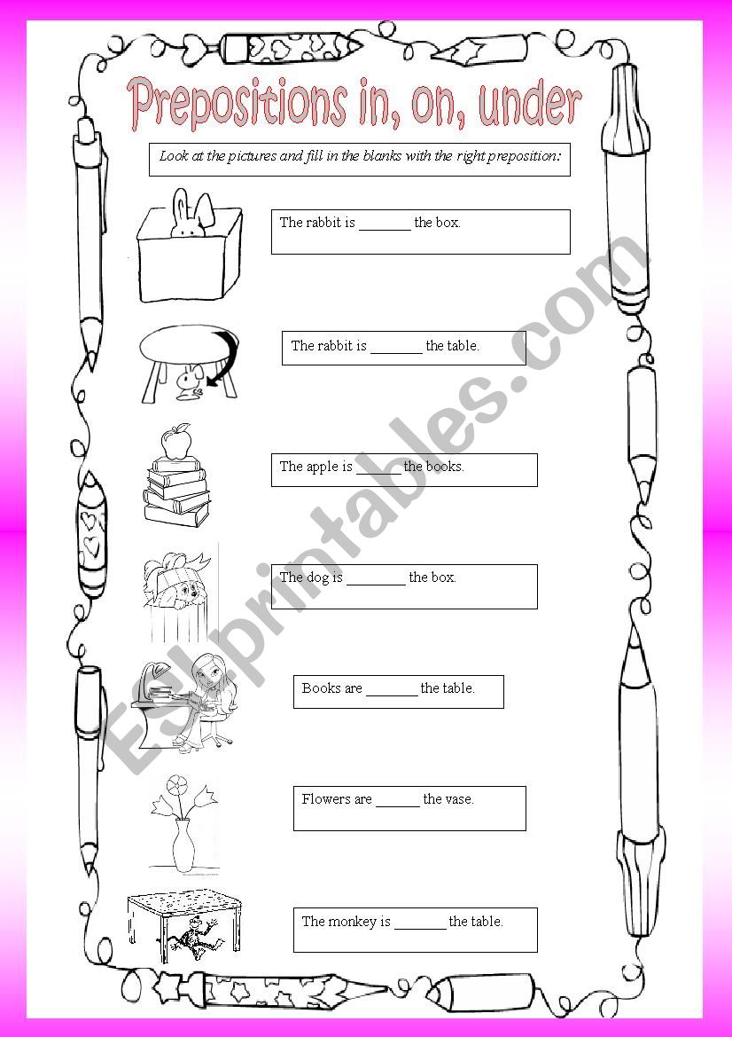 Prepositions in - on - under worksheet