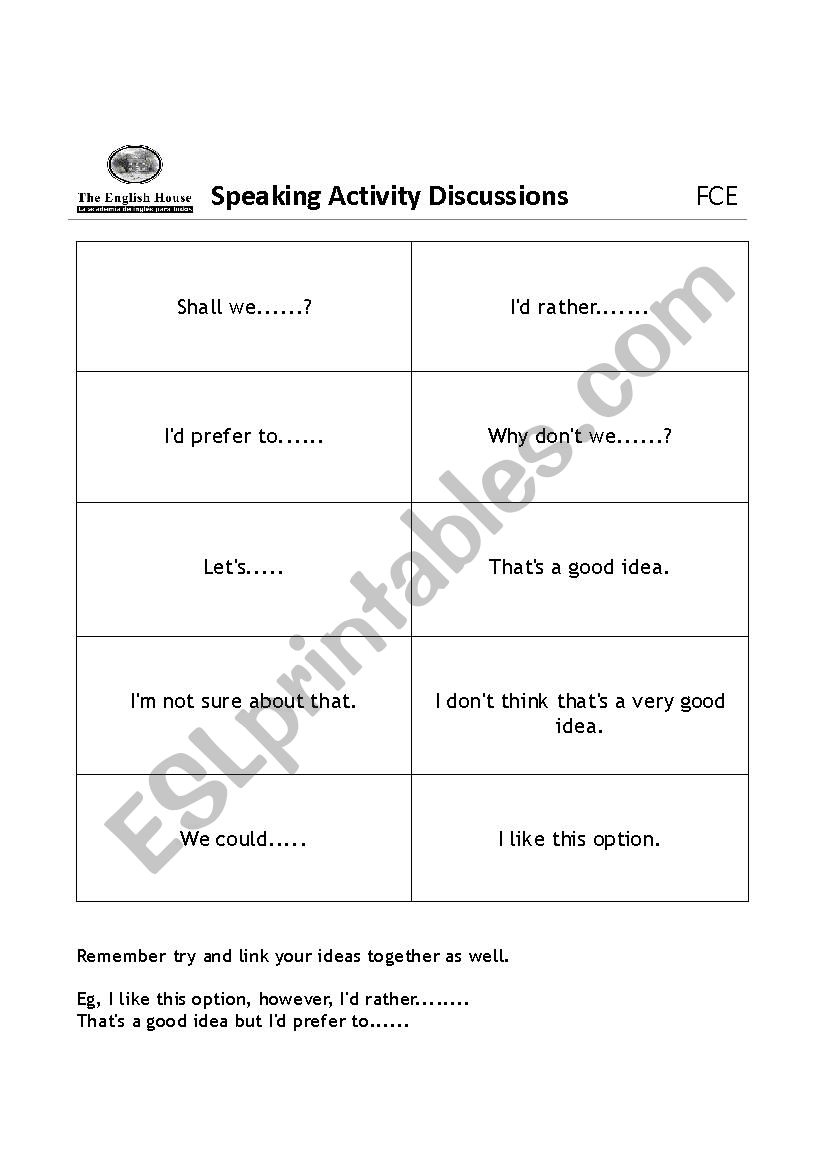 FCE Speaking part 3 Grab activity 