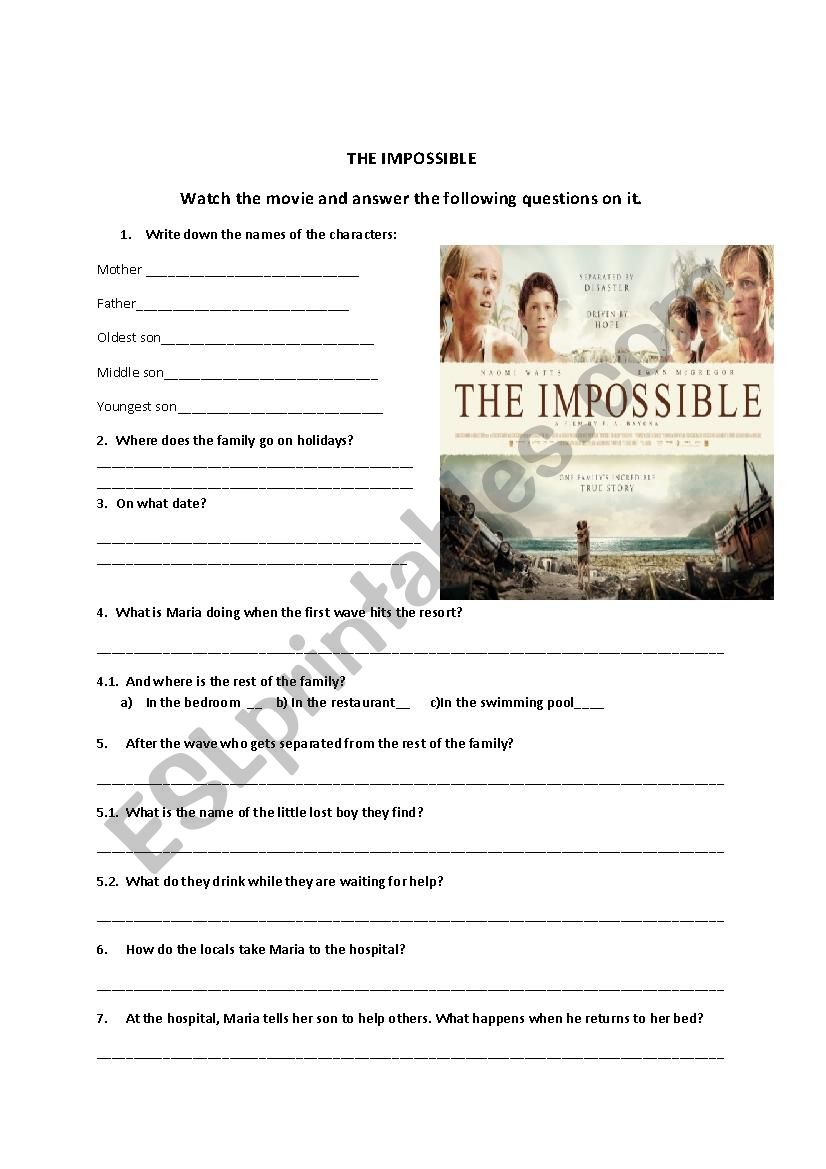 Film The impossible observation worksheet