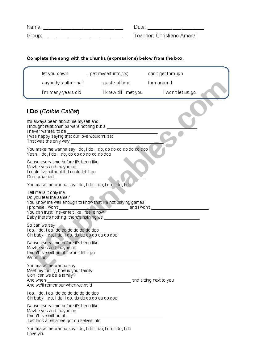 Song: I Do - Colbie Caillat worksheet