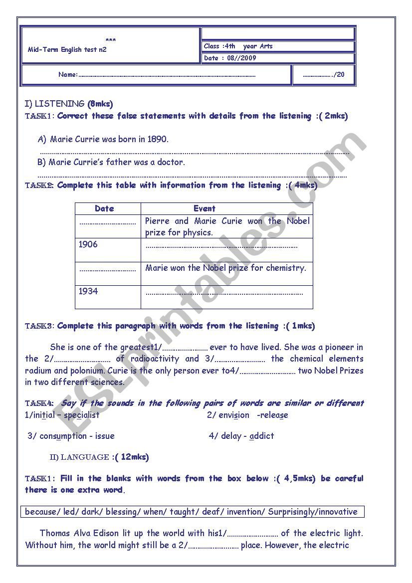 Mid-term tes tN 2 worksheet