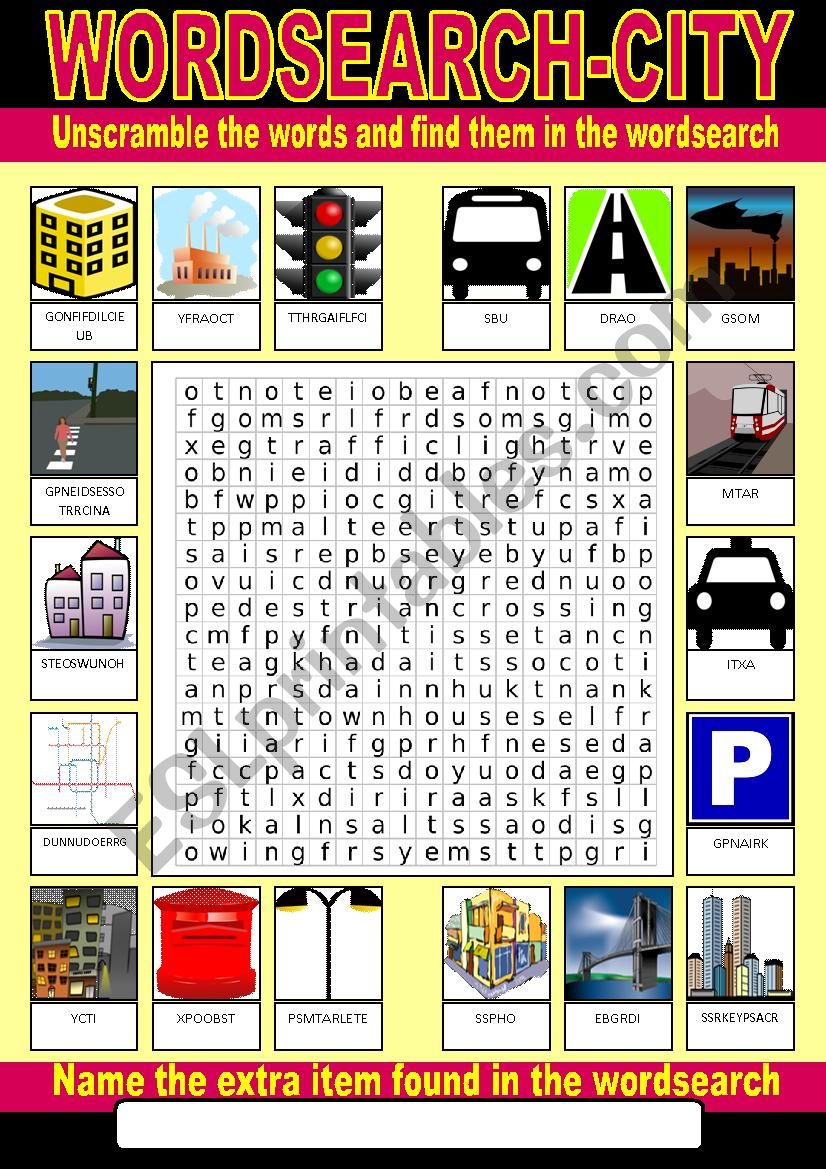 City Wordsearch worksheet