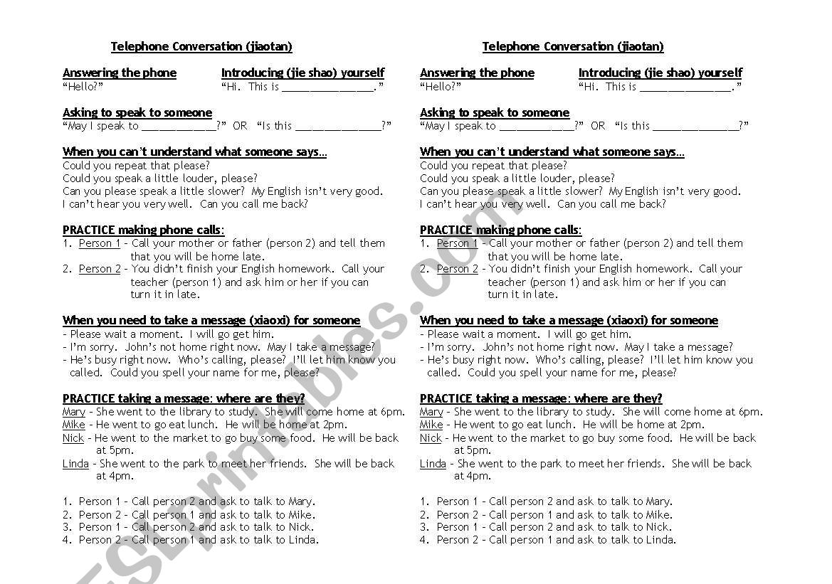 Telephone Conversations worksheet