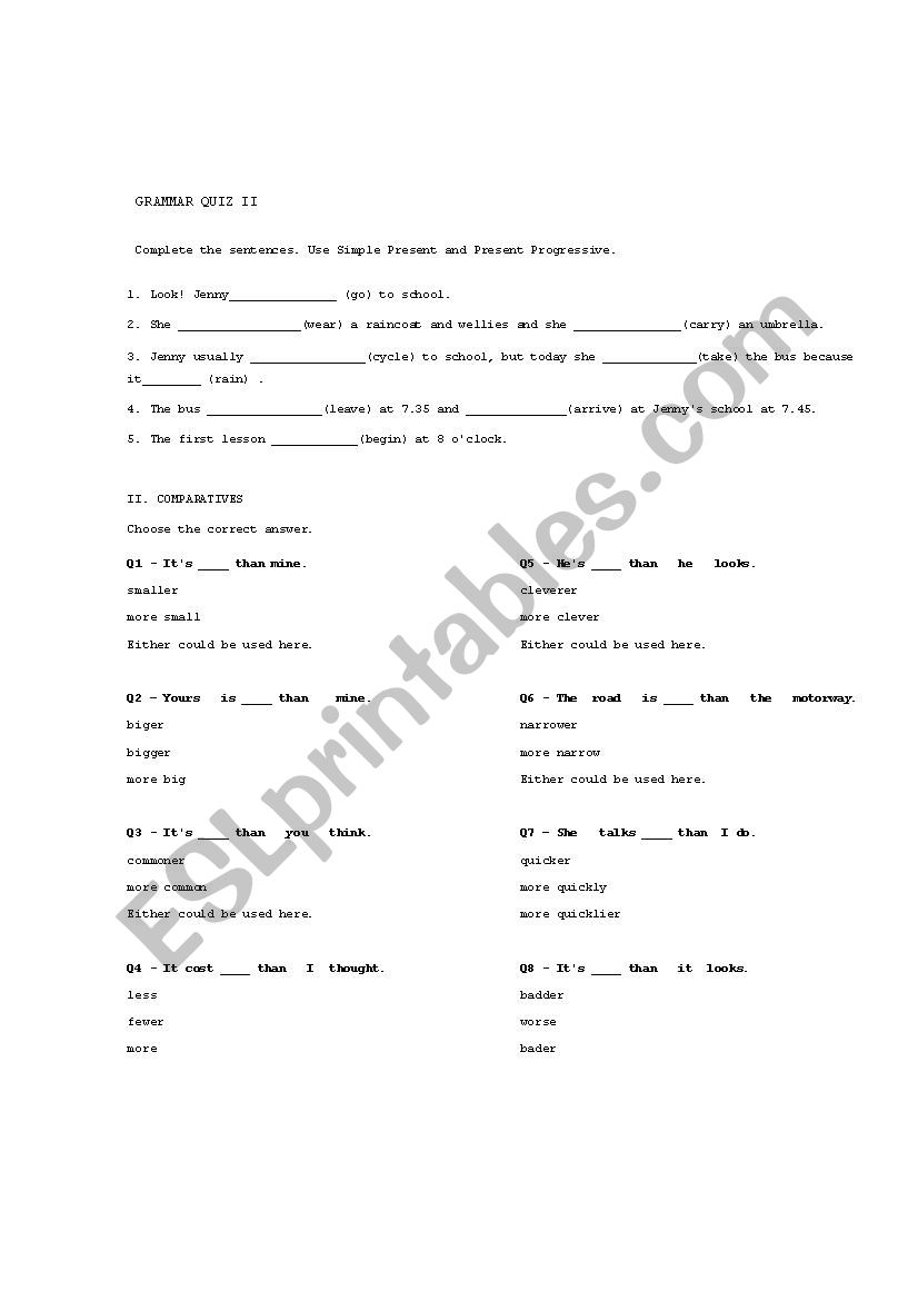 GRAMMAR QUIZ II worksheet