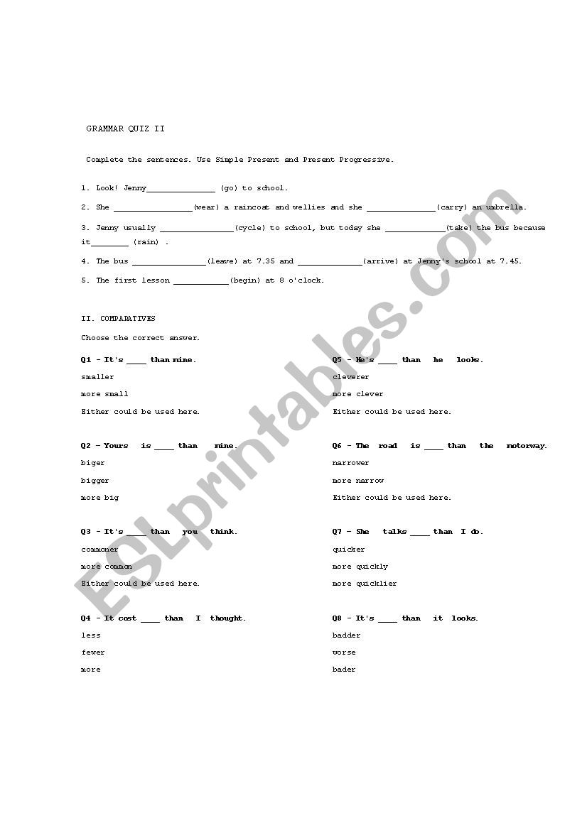 GRAMMAR QUIZ II worksheet