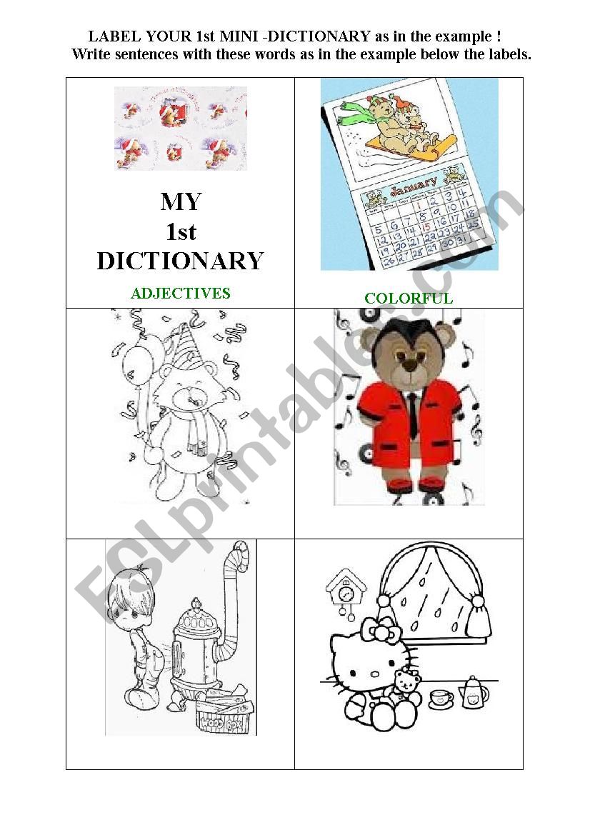 MINI DICTIONARY ADJECTIVES TO LABEL + EXERCISES