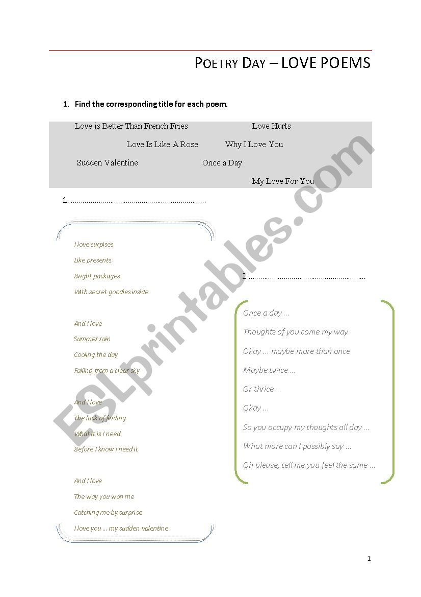 Love Poems worksheet