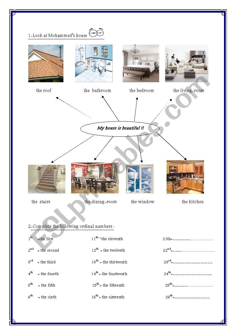 houses rooms and ordinals worksheet