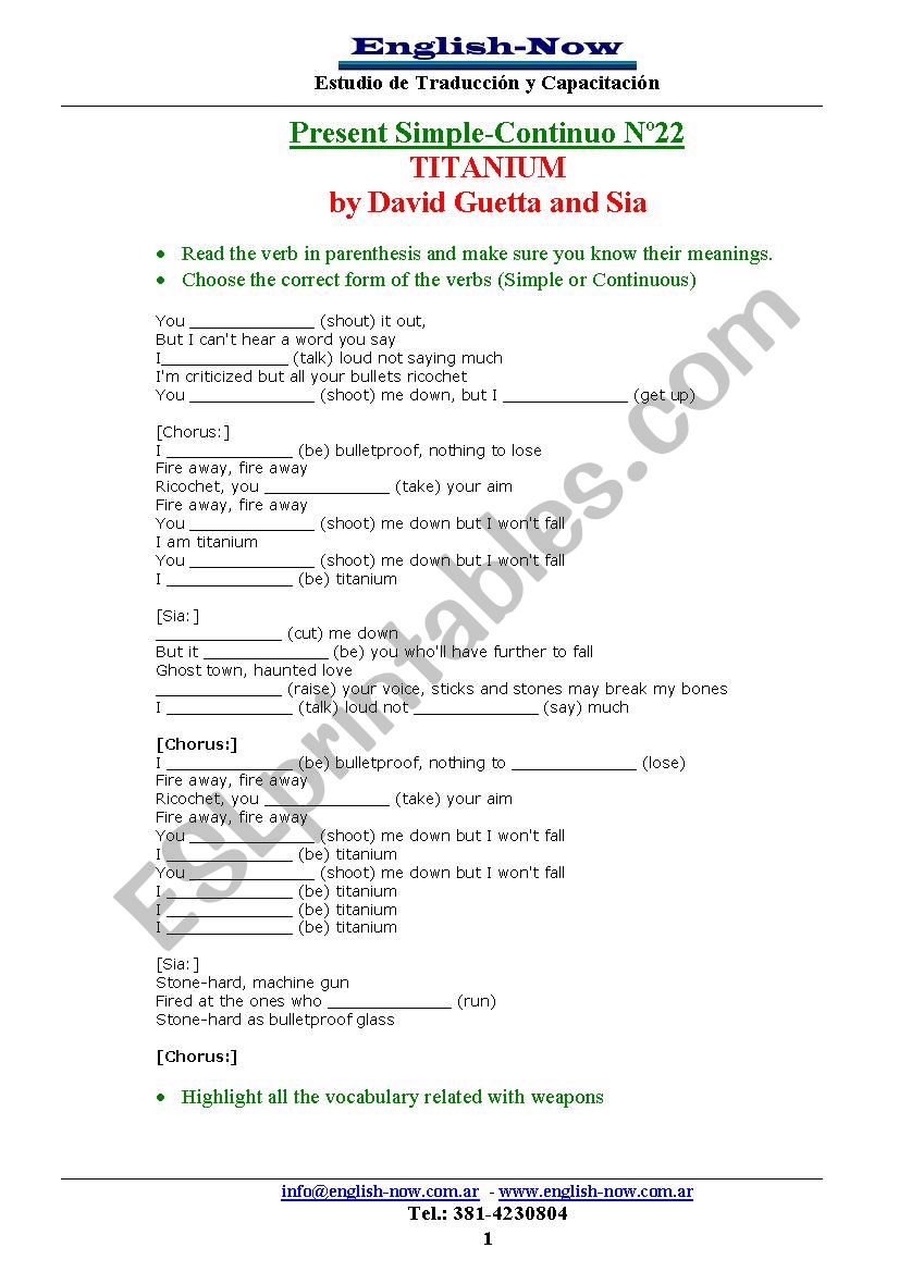 Titanium - David Guetta worksheet