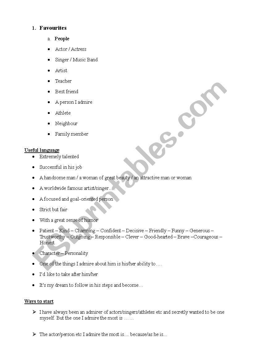 Favourites (People - Things)  worksheet