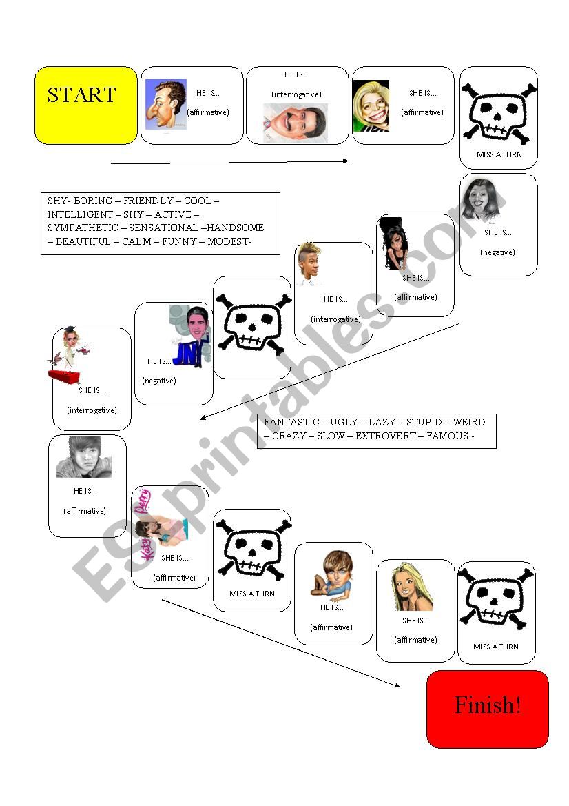 Adjectives board game worksheet