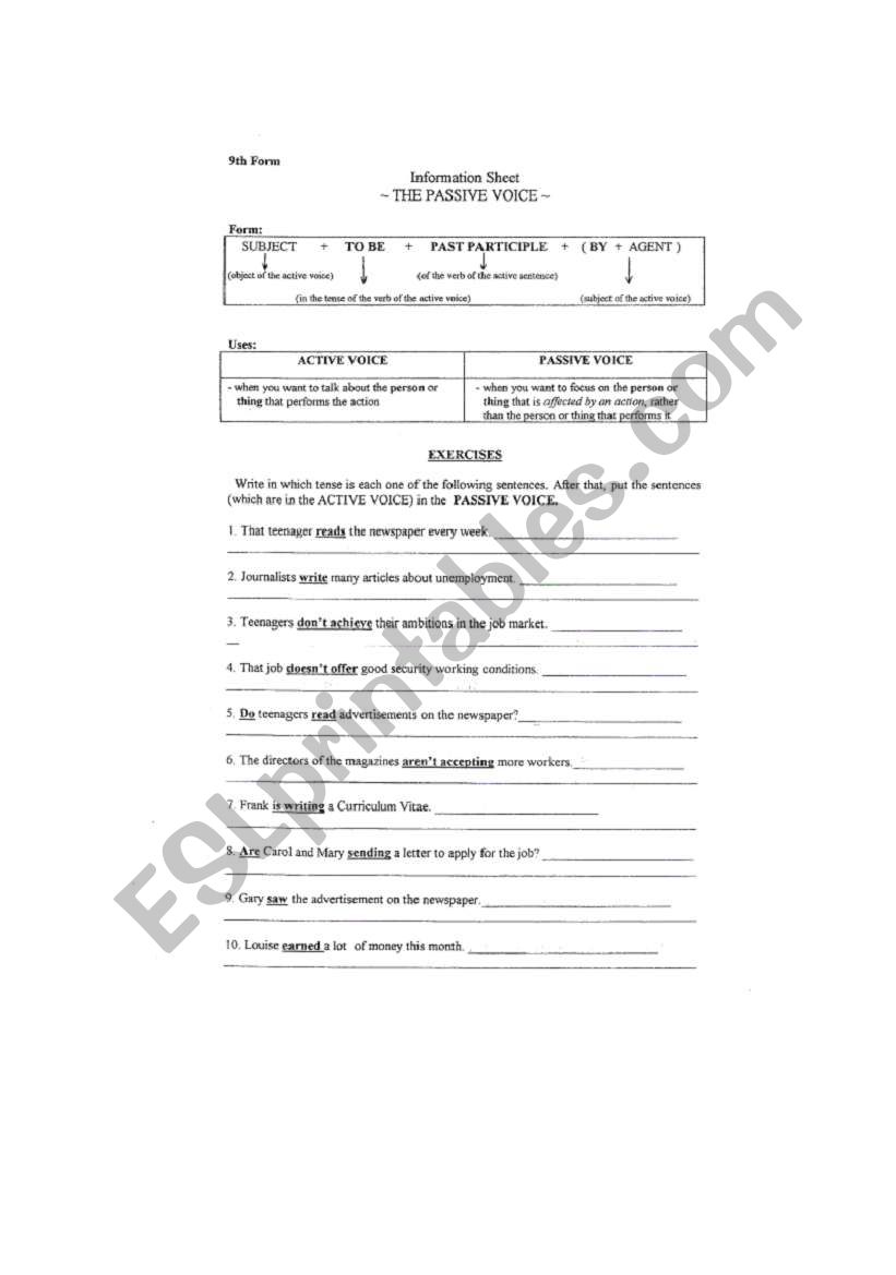 passive voice worksheet