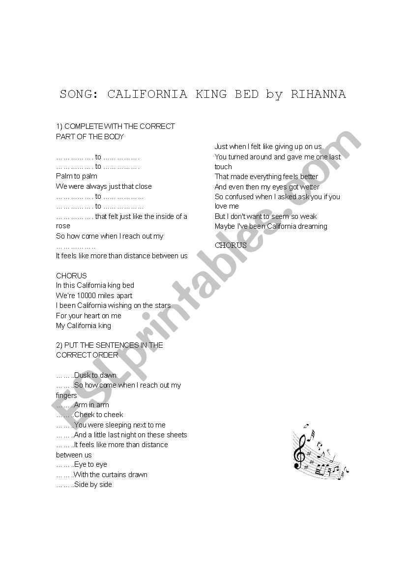 California King Bed Activity worksheet