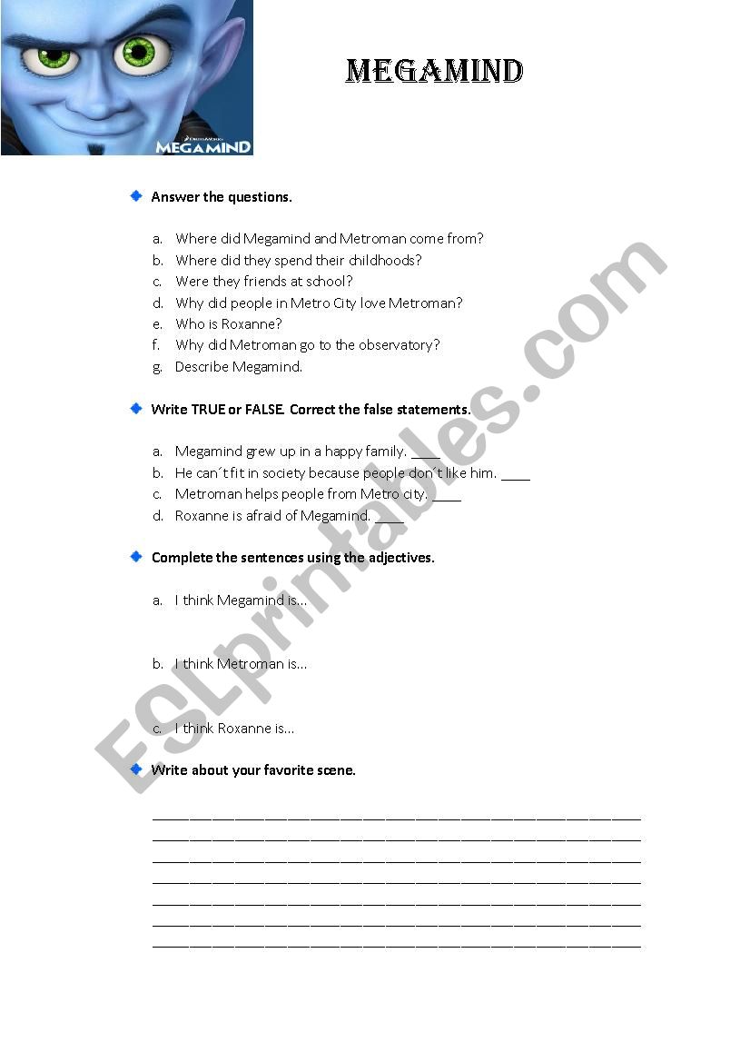 Megamind worksheet