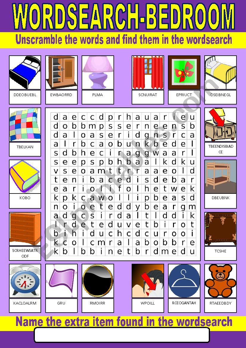 Bedroom Wordsearch worksheet