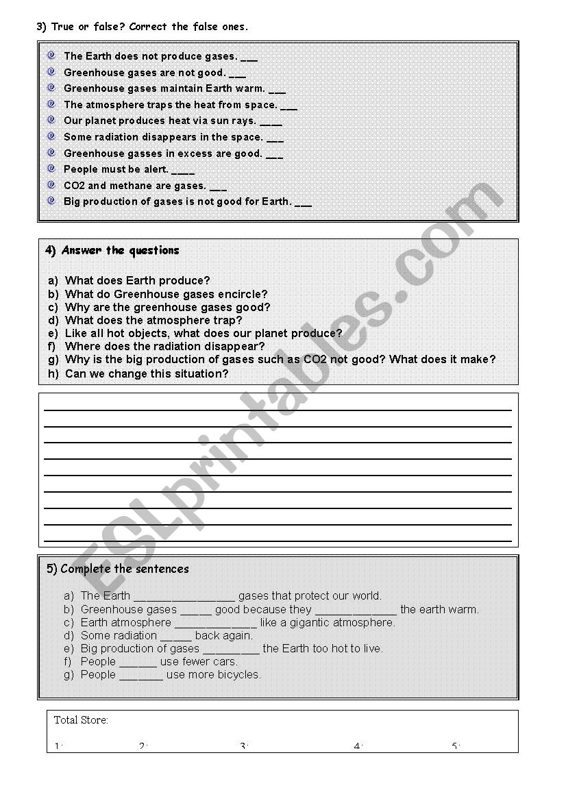 Global Warming worksheet