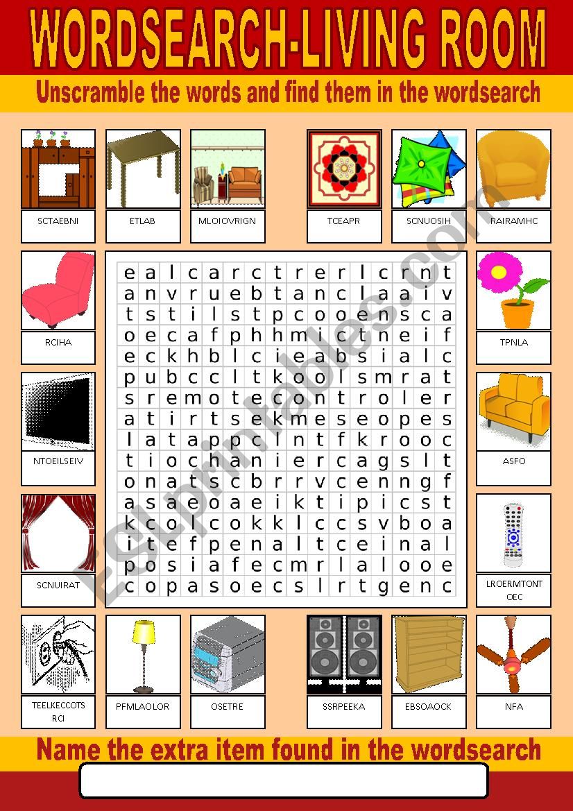 Living Room Wordsearch worksheet