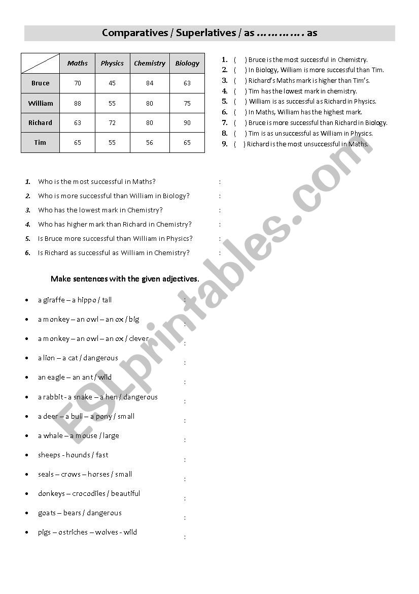 comparative superlative worksheet