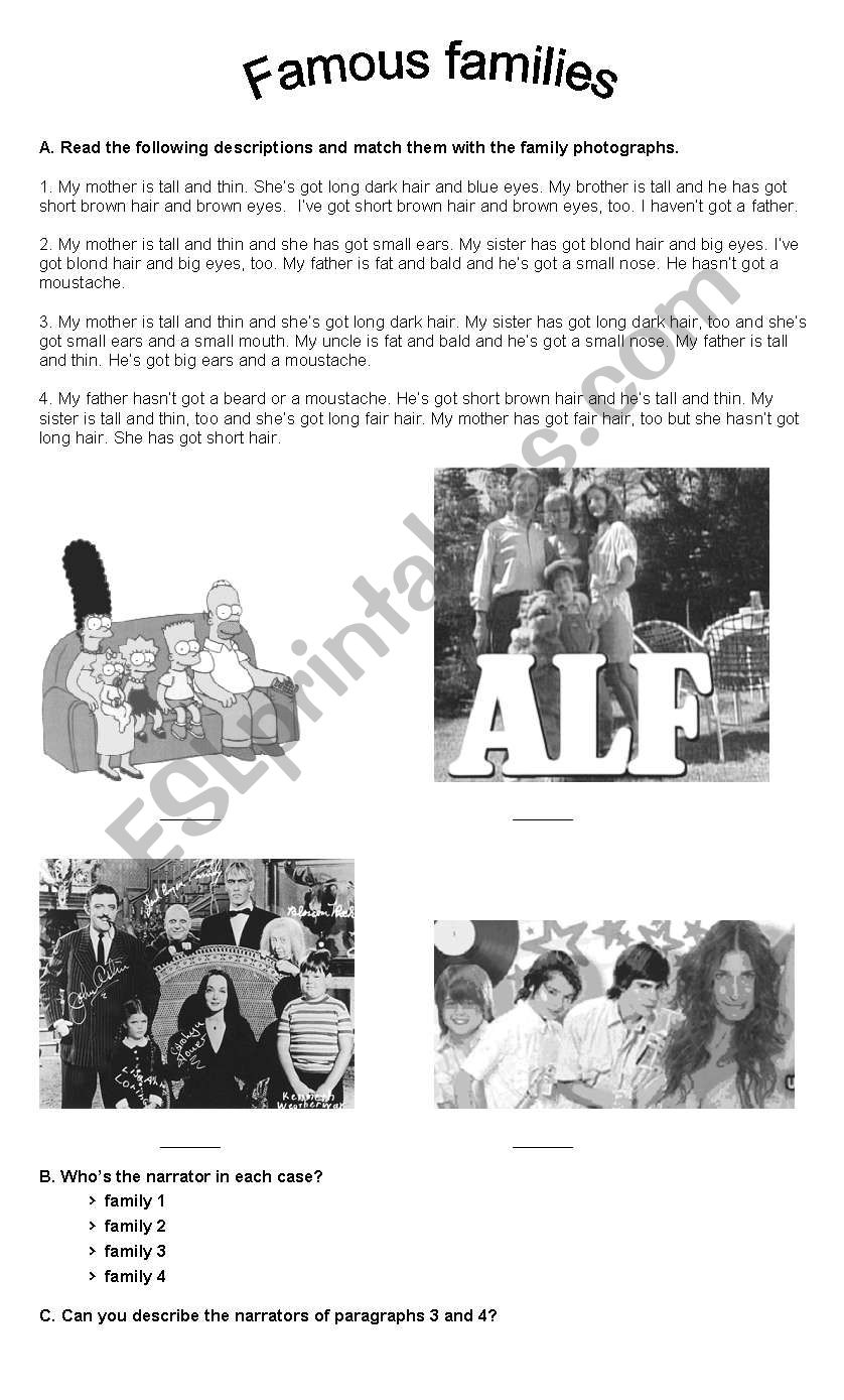 famous families worksheet