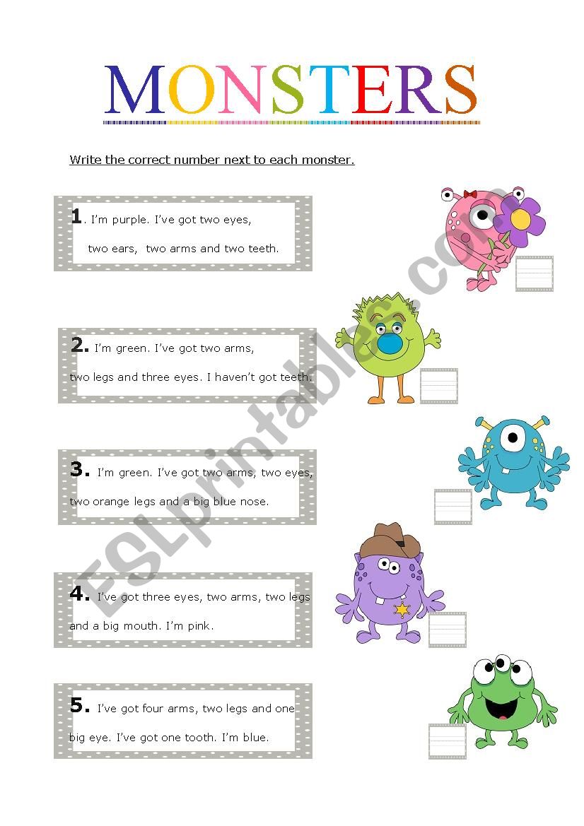 Monsters  worksheet