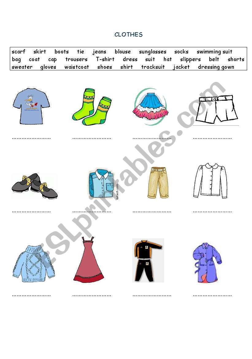 Clothes worksheet