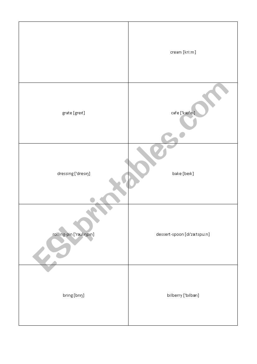 food worksheet
