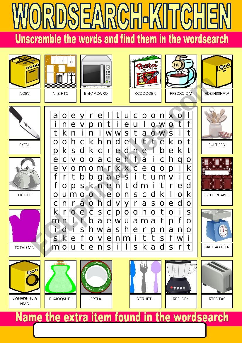 Kitchen Wordsearch worksheet