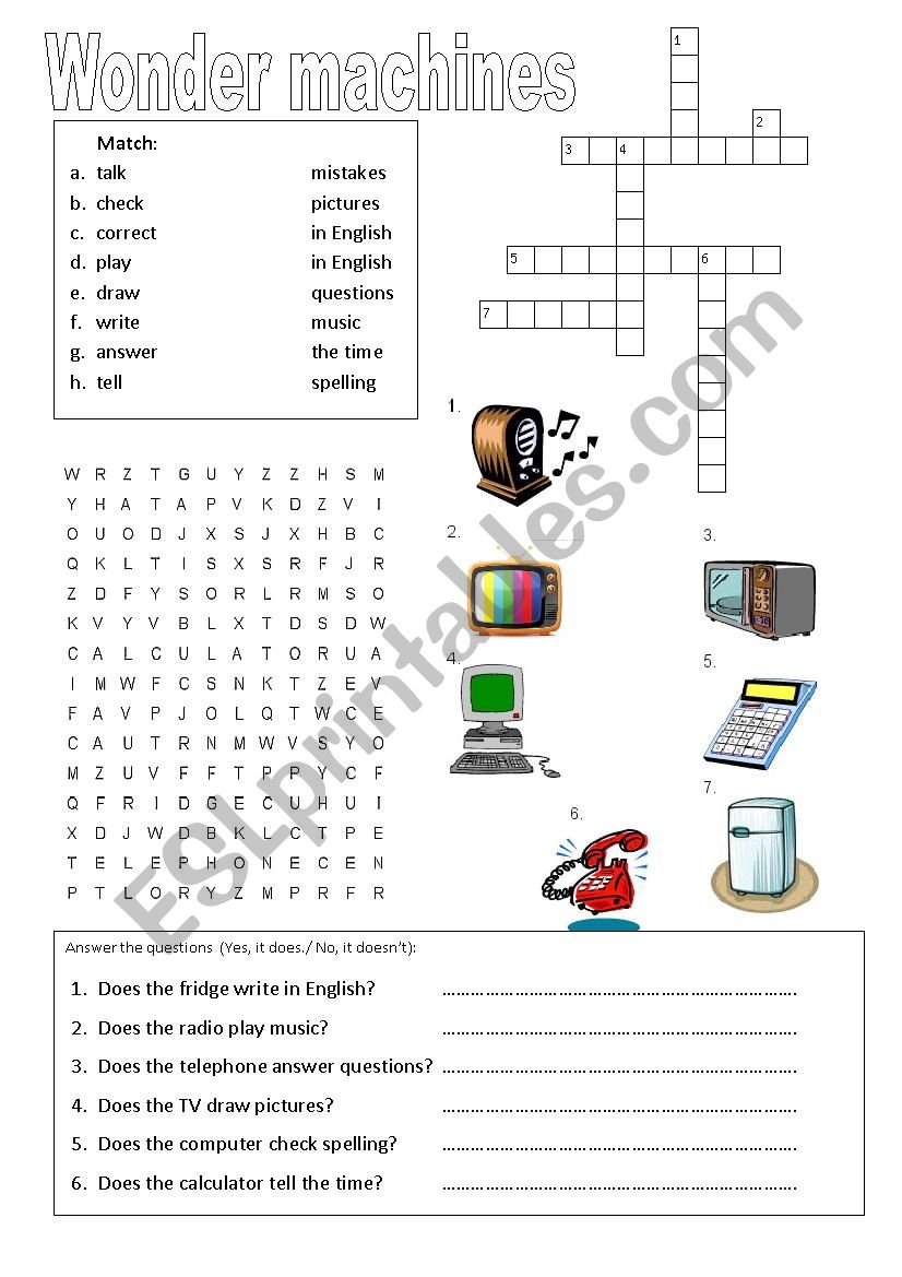 Wonder machines worksheet