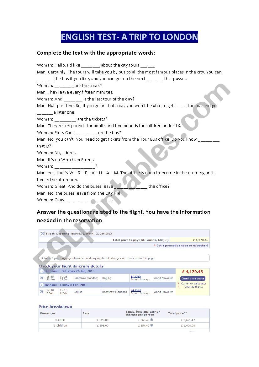 London test worksheet