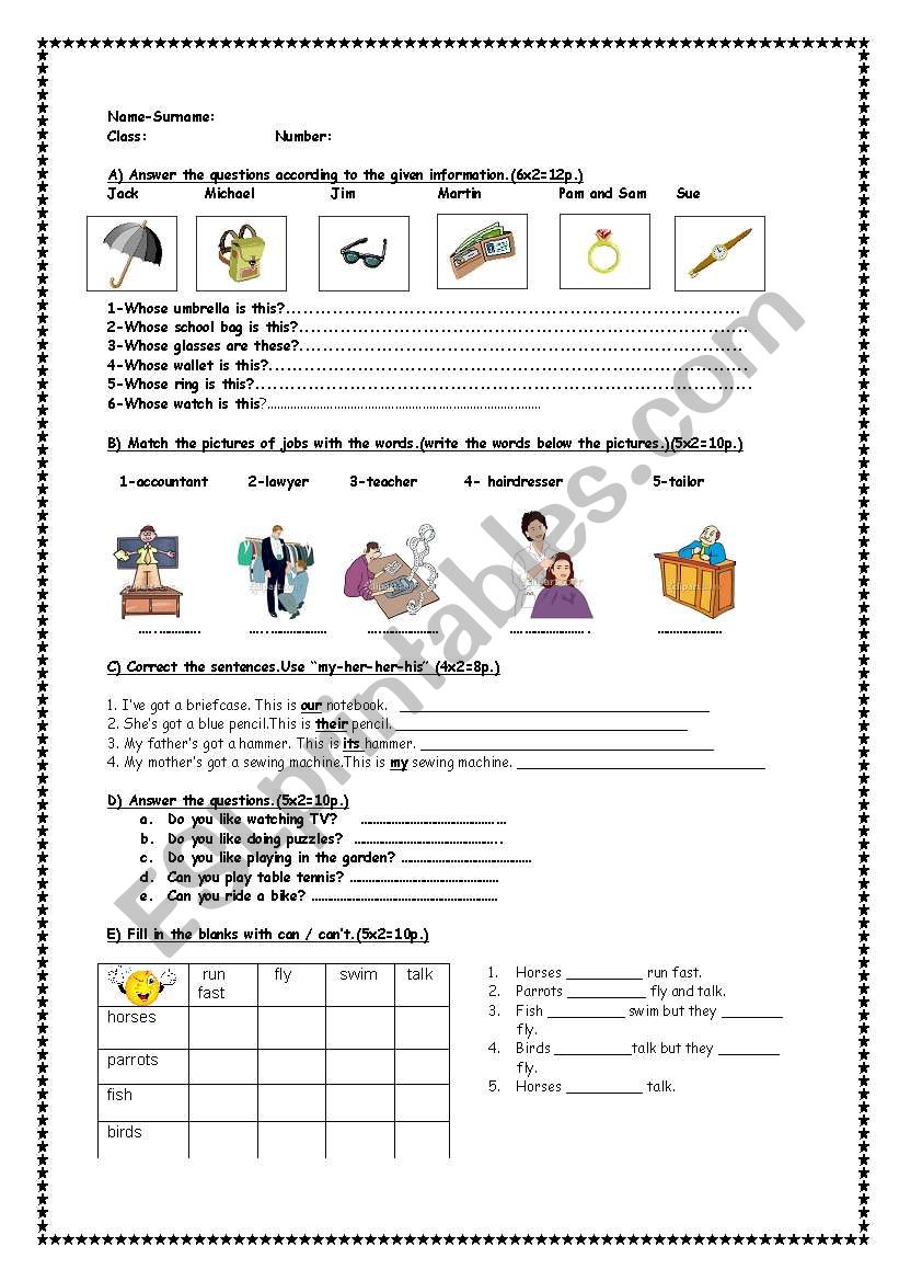 for fifth classes worksheet