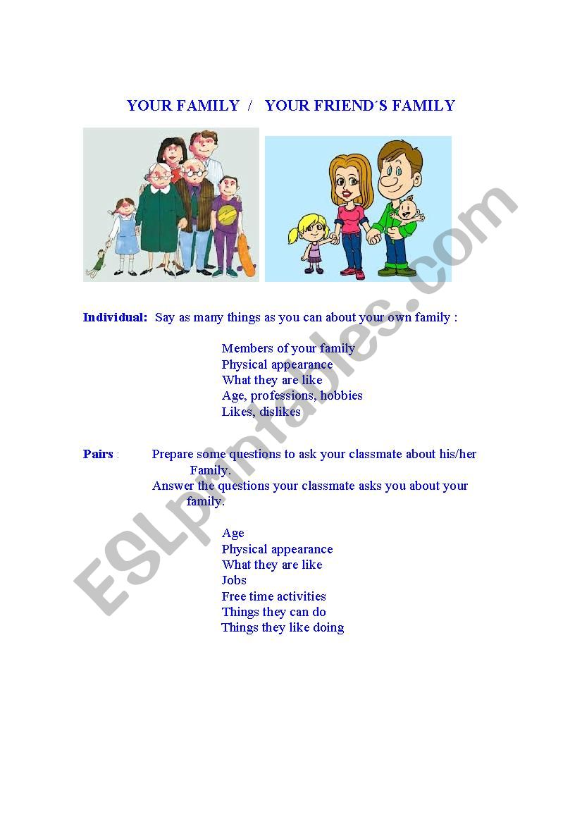 YOUR FAMILY worksheet