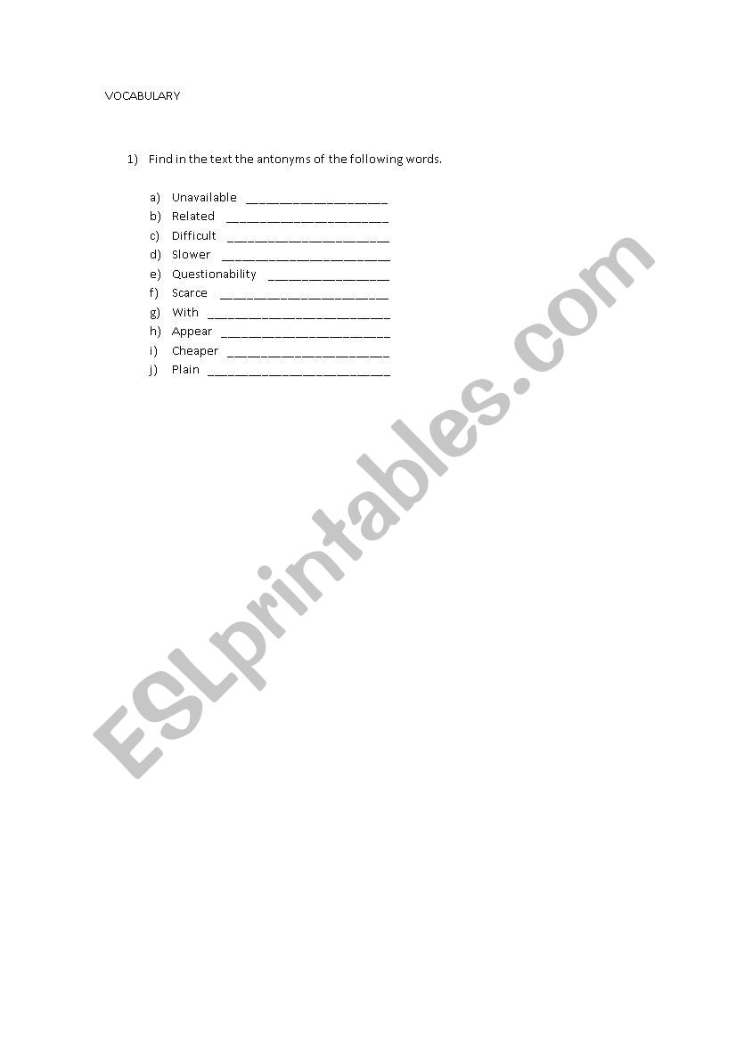 Advanced Vocabulary exercise worksheet