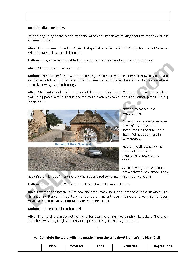 Holidays worksheet