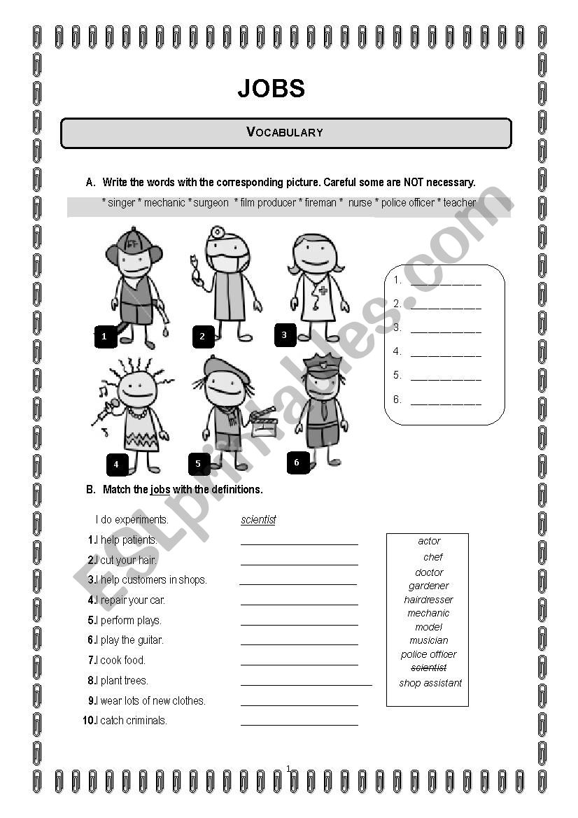 Jobs: working World worksheet