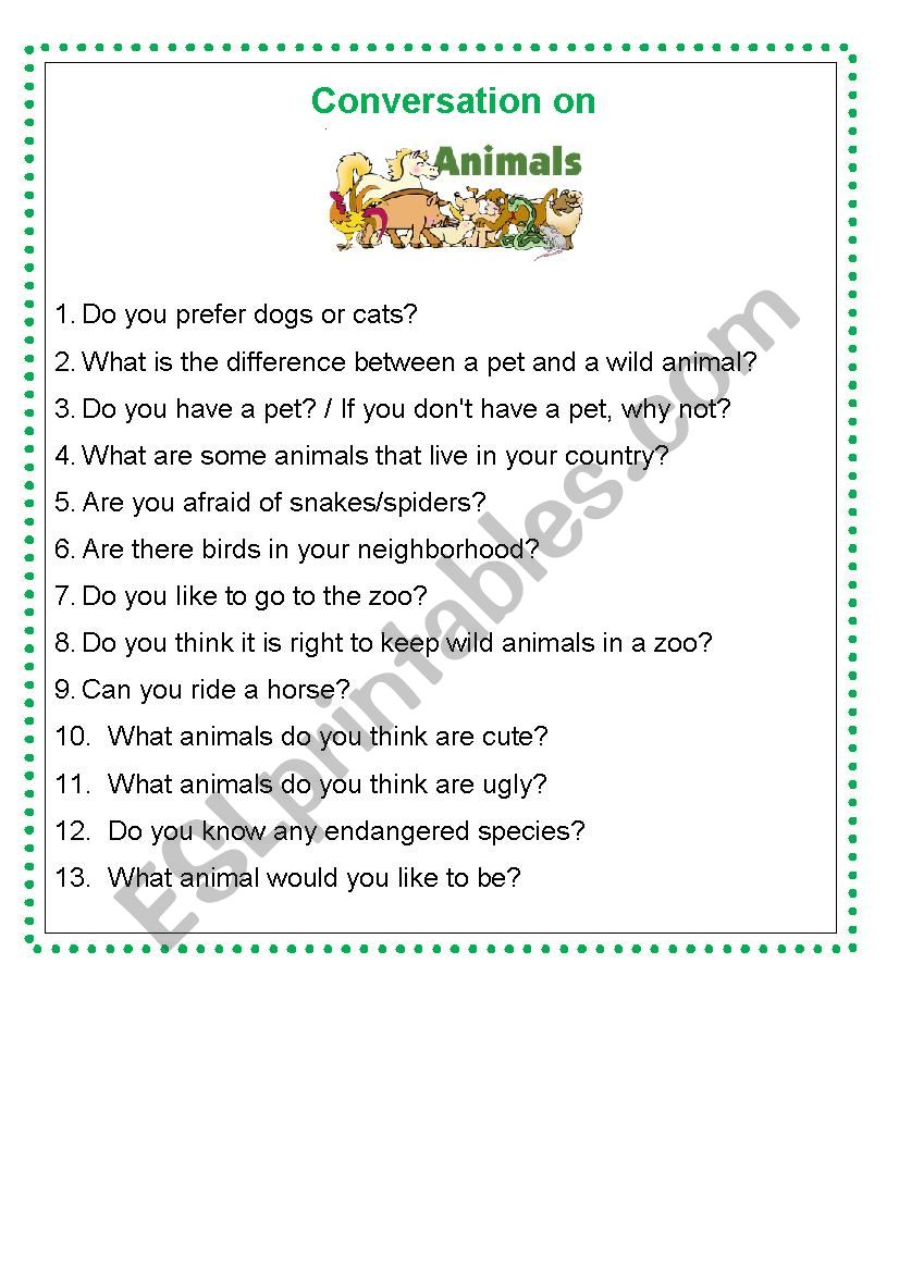 Animals - Speaking cards  worksheet