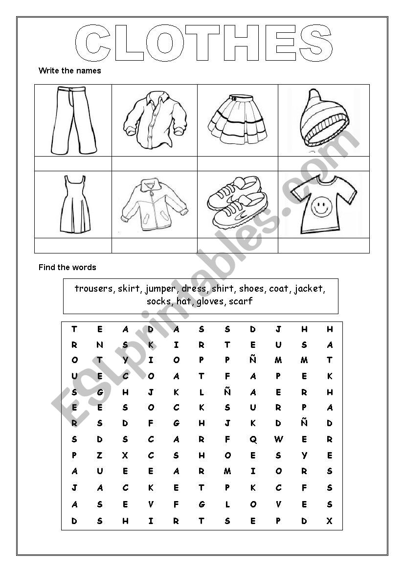 clothes worksheet