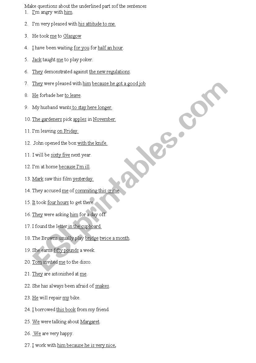 questions worksheet